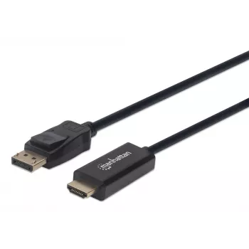 Manhattan DisplayPort 1.1 na HDMI kábel, 1080p@60Hz, 1,8m, konektor samec na konektor samec, DP s uzamknutím, čierny, nie obojsmerný, trojročná záruka