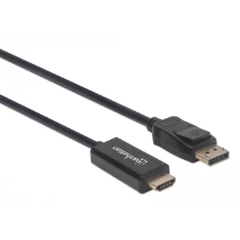 Manhattan DisplayPort 1.1 na HDMI kábel, 1080p@60Hz, 1,8m, konektor samec na konektor samec, DP s uzamknutím, čierny, nie obojsmerný, trojročná záruka