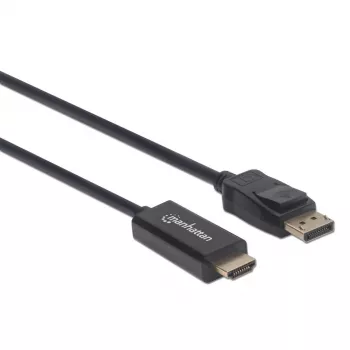 Manhattan DisplayPort 1.2 na HDMI kábel, 4K@60Hz, 1,8 m, konektor samec na konektor samec, DP s uzamknutím, čierny, nie obojsmerný, trojročná záruka, ekvivalent k 6F-DP-HDMI-4K60-HDR (okrem 20 cm kratší)