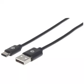 Manhattan USB-C na USB-A kábel, 2 m, konektor samec na konektor samec, čierny, 480 Mbit/s (USB 2.0), Hi-Speed USB, doživotná záruka, zodpovedá USB2AC2M