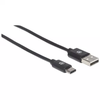 Manhattan USB-C na USB-A kábel, 2 m, konektor samec na konektor samec, čierny, 480 Mbit/s (USB 2.0), Hi-Speed USB, doživotná záruka, zodpovedá USB2AC2M