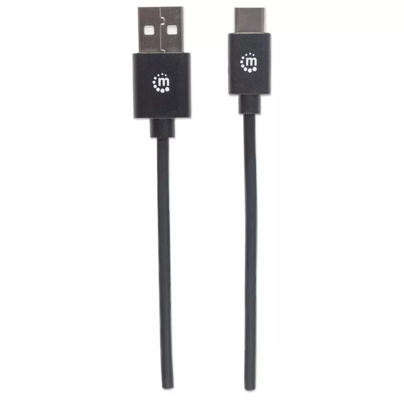 Manhattan USB-C na USB-A kábel, 2 m, konektor samec na konektor samec, čierny, 480 Mbit/s (USB 2.0), Hi-Speed USB, doživotná záruka, zodpovedá USB2AC2M