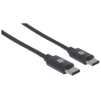 Manhattan USB-C na USB-C kábel, 2 m, konektor samec na konektor samec, čierna, 480 Mbit/s (USB 2.0), 3 A, Hi-Speed USB, doživotná záruka, zodpovedá USB2CC2M