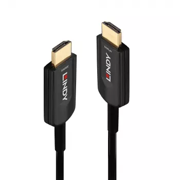 Hybridný sklolaminátový HDMI kábel Lindy 15 m, Ultra High Speed 48 Gbit/s, HDMI 2.1, pozlátené konektory, čierny