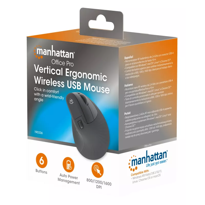 Bezdrôtová myš Manhattan ergonomická vertikálna pre pravákov RF