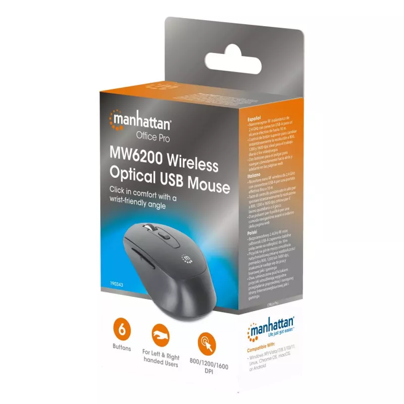 Manhattan MW6200 bezdrôtová myš, nano prijímač USB-A, čierna