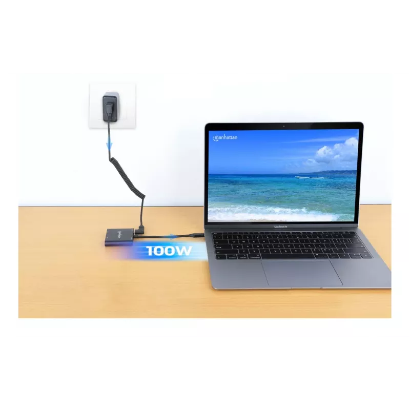 Multiport adaptér Manhattan 154321 USB Type-C na 2 HDMI USB-A Power Delivery 100 W
