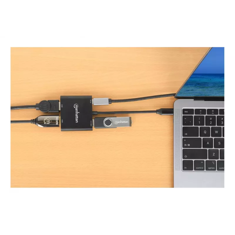 Multiport adaptér Manhattan 154321 USB Type-C na 2 HDMI USB-A Power Delivery 100 W