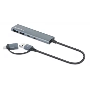 USB-C a USB-A Combo Dock/Hub Manhattan 4 porty 5 Gbps hliník