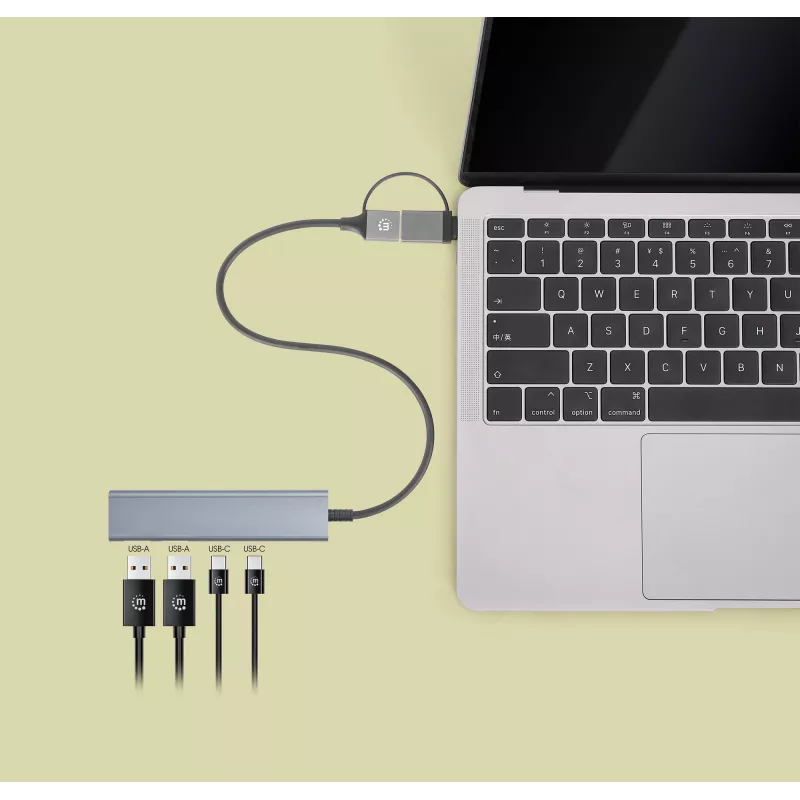 USB-C a USB-A Combo Dock/Hub Manhattan 4 porty 5 Gbps hliník