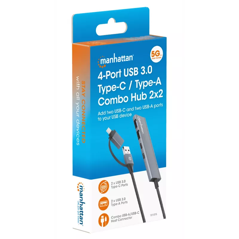 USB-C a USB-A Combo Dock/Hub Manhattan 4 porty 5 Gbps hliník