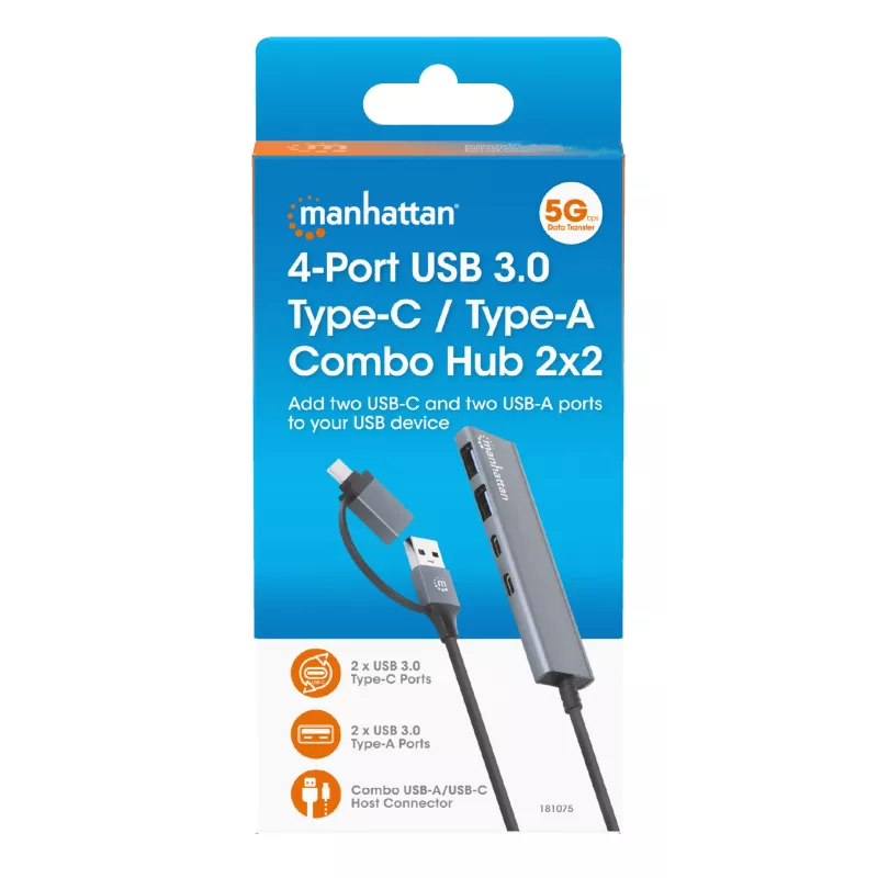 USB-C a USB-A Combo Dock/Hub Manhattan 4 porty 5 Gbps hliník