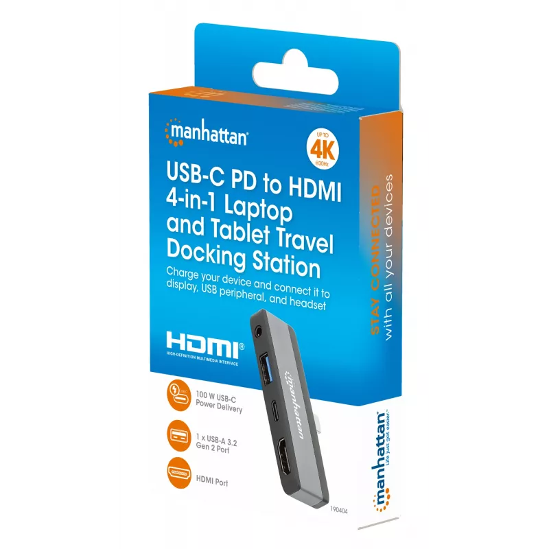 USB-C Travel Dock Manhattan 190404 4 porty HDMI USB-A USB-C 3,5 mm