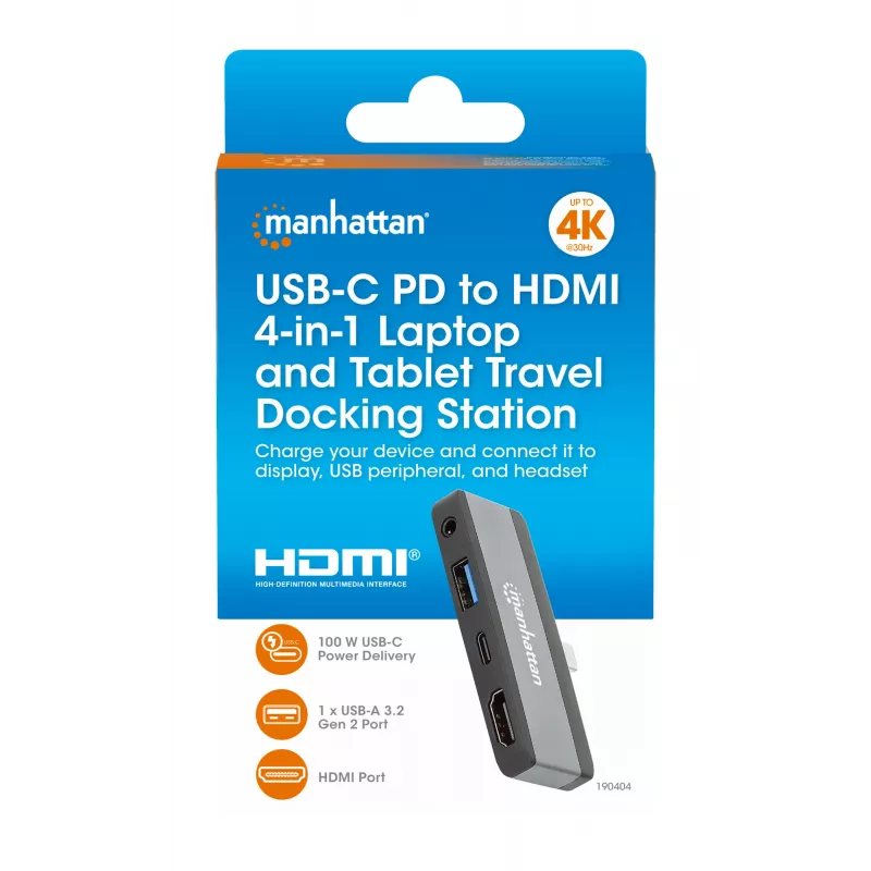 USB-C Travel Dock Manhattan 190404 4 porty HDMI USB-A USB-C 3,5 mm