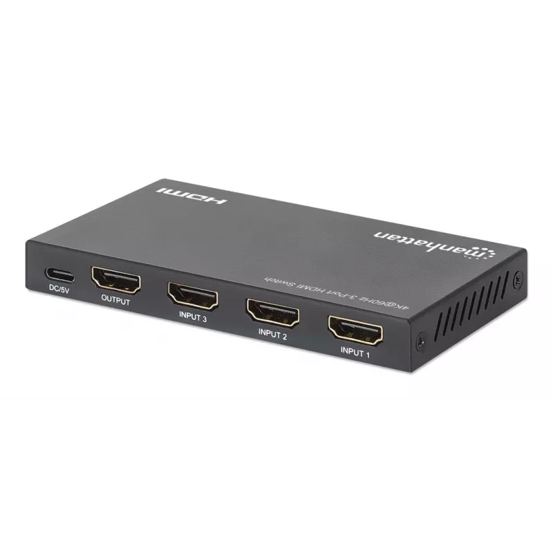 HDMI prepínač 3x1 MANHATTAN 18G automatický manuálny IR diaľkový ovládač čierny