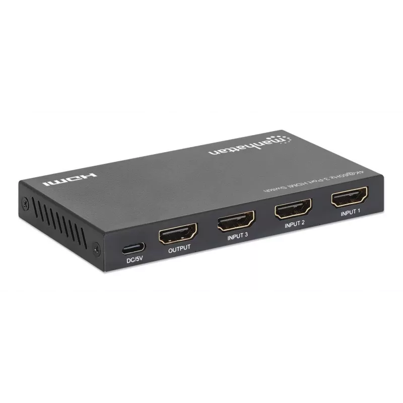 HDMI prepínač 3x1 MANHATTAN 18G automatický manuálny IR diaľkový ovládač čierny