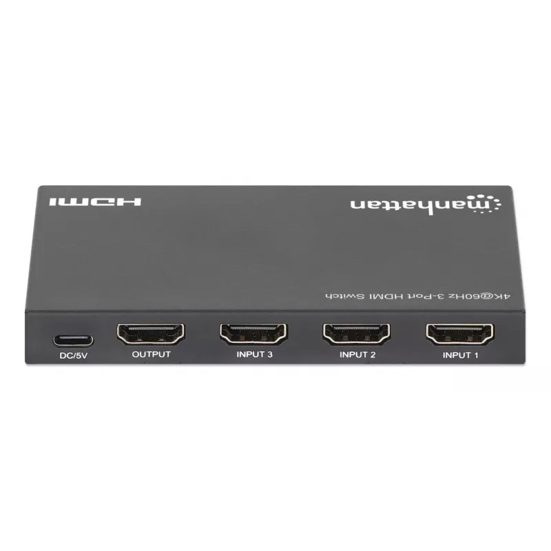 HDMI prepínač 3x1 MANHATTAN 18G automatický manuálny IR diaľkový ovládač čierny