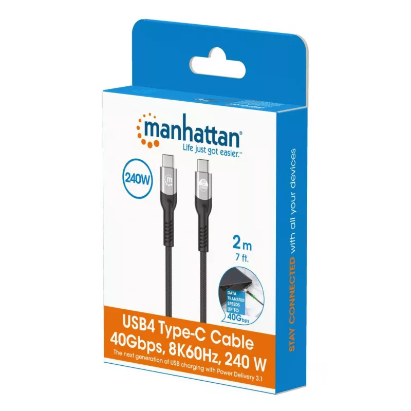 Kábel USB-C samec na USB-C samec Manhattan 2m USB4 Gen 3x2 8K 60Hz