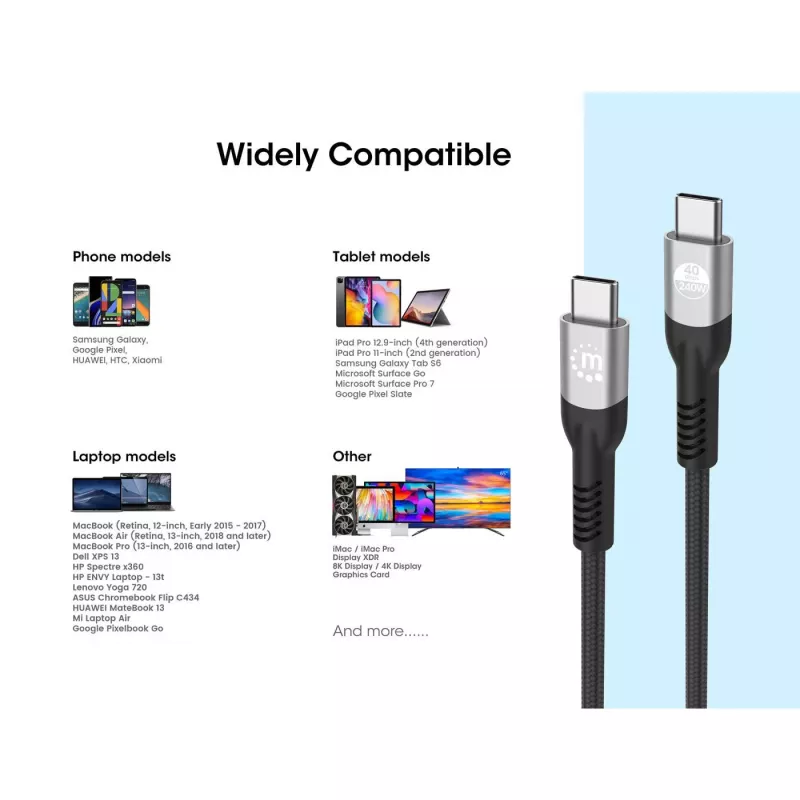 Kábel USB-C samec na USB-C samec Manhattan 2m USB4 Gen 3x2 8K 60Hz