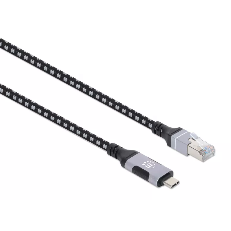 Manhattan USB-C na Gigabit sieťový Ethernet RJ45 kábel 2m čierny/strieborný