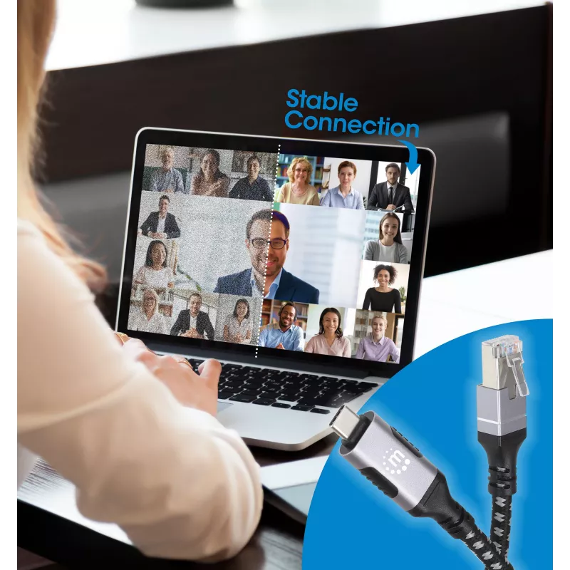 Manhattan USB-C na Gigabit sieťový Ethernet RJ45 kábel 2m čierny/strieborný