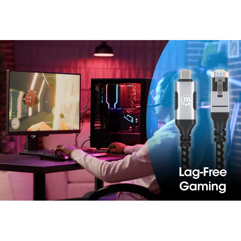 Manhattan USB-C na Gigabit sieťový Ethernet RJ45 kábel 2m čierny/strieborný