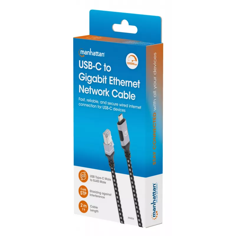 Manhattan USB-C na Gigabit sieťový Ethernet RJ45 kábel 2m čierny/strieborný