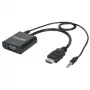 Manhattan HDMI na VGA konvertorový kábel (s audiom), 1080p, 30 cm, samec na samicu, Micro-USB vstup pre napájanie v prípade potreby, čierny, trojročná záruka