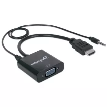 Manhattan HDMI na VGA konvertorový kábel (s audiom), 1080p, 30 cm, samec na samicu, Micro-USB vstup pre napájanie v prípade potreby, čierny, trojročná záruka