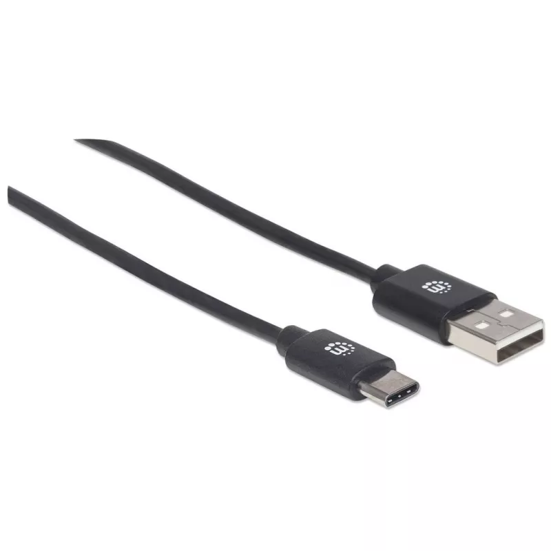 Manhattan USB-C na USB-A kábel, 1 m, samec na samca, čierny, 480 Mbit/s (USB 2.0), Hi-Speed USB, doživotná záruka, zodpovedá USB2AC1M