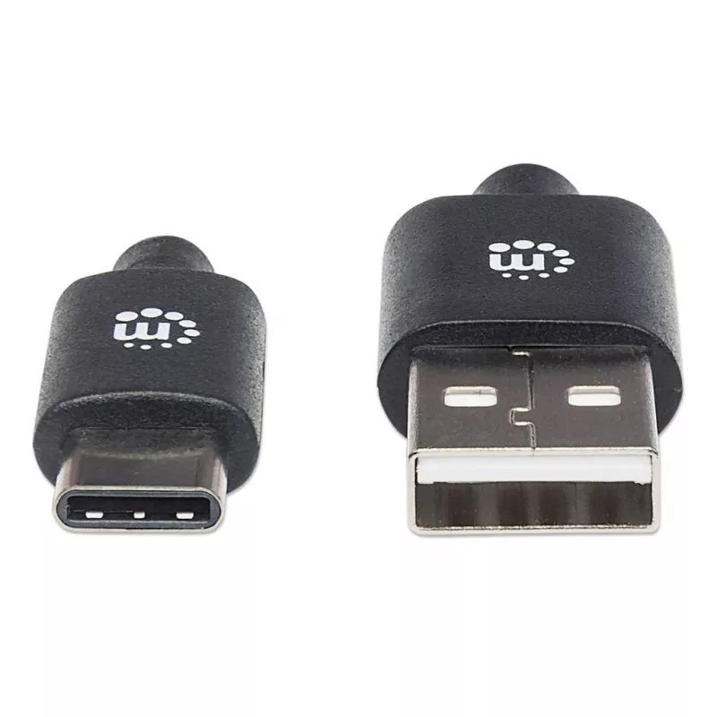 Manhattan USB-C na USB-A kábel, 1 m, samec na samca, čierny, 480 Mbit/s (USB 2.0), Hi-Speed USB, doživotná záruka, zodpovedá USB2AC1M