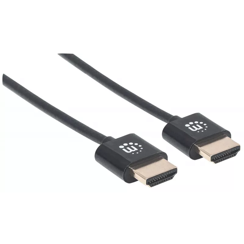 Manhattan HDMI kábel s Ethernetom (Ultra Thin), 4K@60Hz (Premium High Speed), 0,5 m, samec na samca, čierny, Ultra HD 4k x 2k, úplne tienený, pozlátené kontakty, doživotná záruka