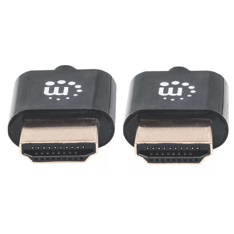 Manhattan HDMI kábel s Ethernetom (Ultra Thin), 4K@60Hz (Premium High Speed), 0,5 m, samec na samca, čierny, Ultra HD 4k x 2k, úplne tienený, pozlátené kontakty, doživotná záruka