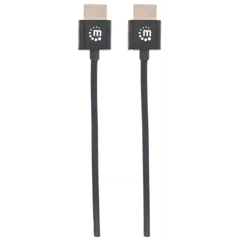 Manhattan HDMI kábel s Ethernetom (Ultra Thin), 4K@60Hz (Premium High Speed), 0,5 m, samec na samca, čierny, Ultra HD 4k x 2k, úplne tienený, pozlátené kontakty, doživotná záruka