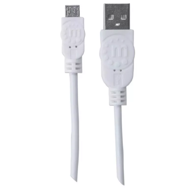 Manhattan USB-A na Micro-USB kábel, 1m, samec na samca, biely, 480 Mbit/s (USB 2.0), Hi-Speed USB, doživotná záruka, ekvivalent k USBPAUB1MW.