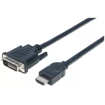 Manhattan HDMI na DVI-D 24+1 kábel, 3m, samec na samca, čierny, Dual Link, kompatibilný s DVD-D, doživotná záruka, zodpovedá HDDVIMM3M