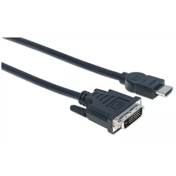 Manhattan HDMI na DVI-D 24+1 kábel, 3m, samec na samca, čierny, Dual Link, kompatibilný s DVD-D, doživotná záruka, zodpovedá HDDVIMM3M