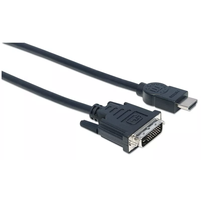 Manhattan HDMI na DVI-D 24+1 kábel, 3m, samec na samca, čierny, Dual Link, kompatibilný s DVD-D, doživotná záruka, zodpovedá HDDVIMM3M