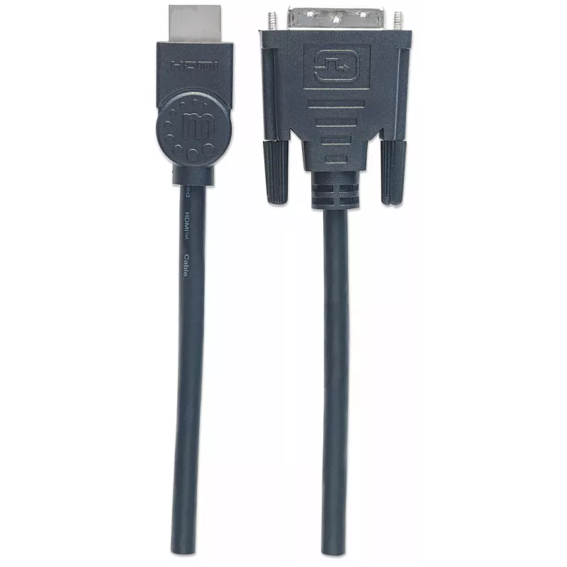 Manhattan HDMI na DVI-D 24+1 kábel, 3m, samec na samca, čierny, Dual Link, kompatibilný s DVD-D, doživotná záruka, zodpovedá HDDVIMM3M