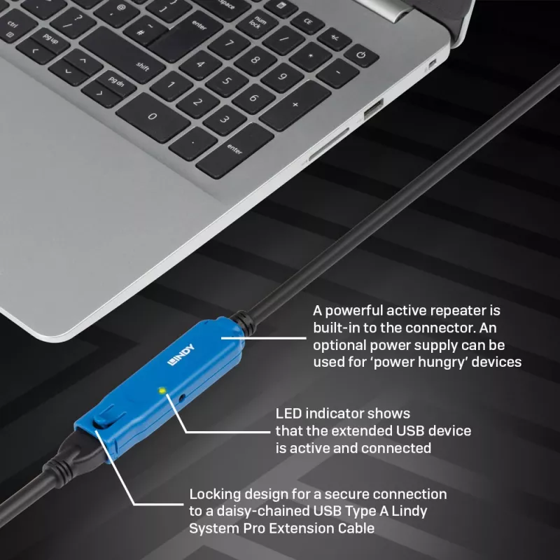 Lindy 43381 USB kábel USB 3.2 Gen 1 (3.1 Gen 1) 8 m USB C USB A čierny, modrý