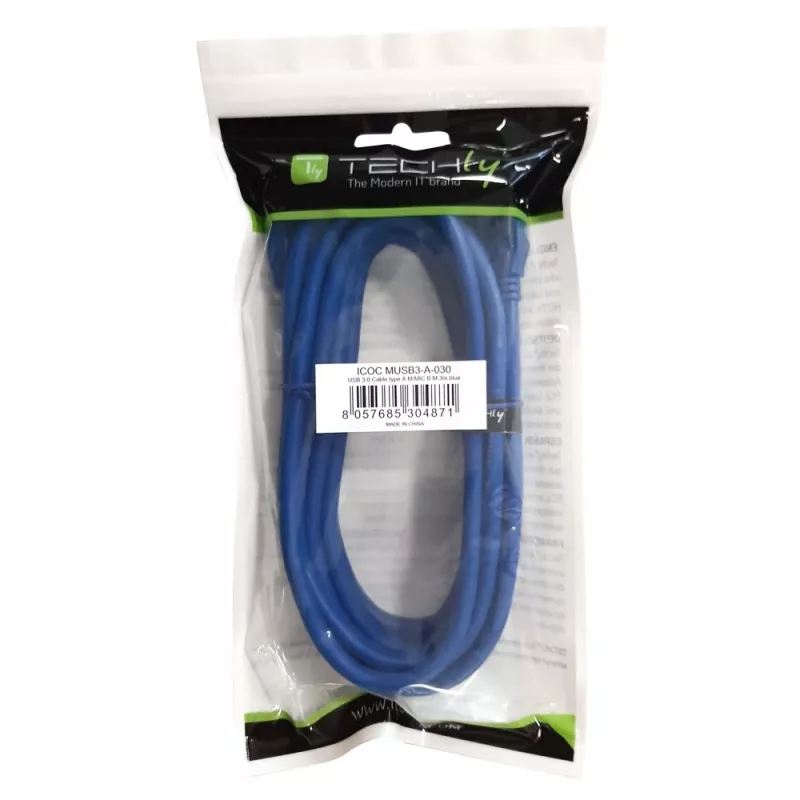 USB kábel TECHLY ICOC-MUSB3-A-005 — USB A na Micro-USB B, USB 3.2 Gen 1 (5 Gbit/s), 0,5 m, modrý