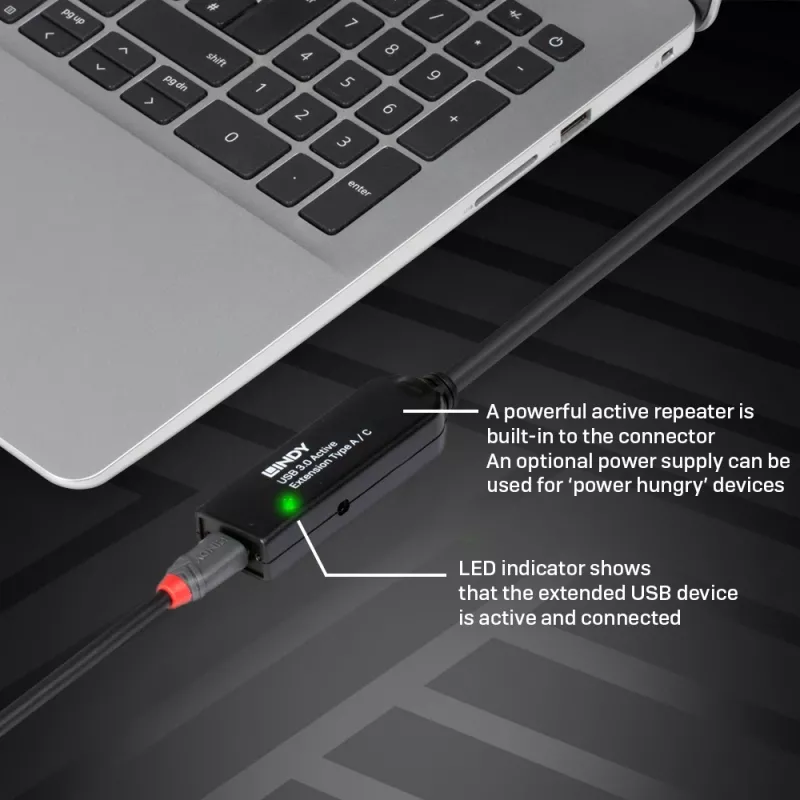 Lindy 20 m USB 3.0 aktívne predlžovacie Type A na C