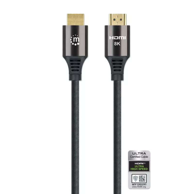 HDMI kábel Manhattan 8K@60Hz 1m pletený samec na samca čierny