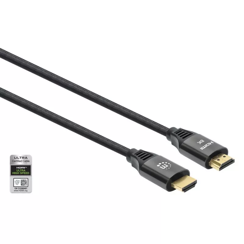HDMI kábel s Ethernetom Manhattan 8K@60Hz 2m pletený samec na samca čierny