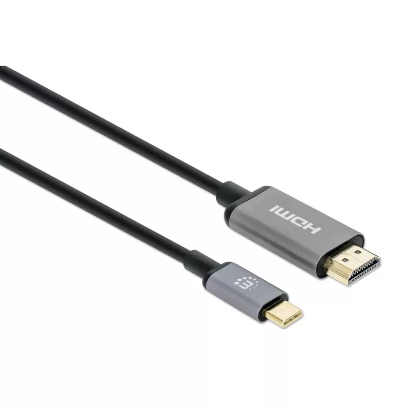 Manhattan 153607 kábel USB-C na HDMI, samec–samec, dvojito tienený, 2 m, čierny/strieborný