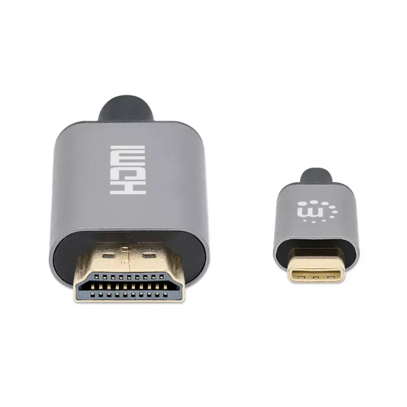 Manhattan 153607 kábel USB-C na HDMI, samec–samec, dvojito tienený, 2 m, čierny/strieborný