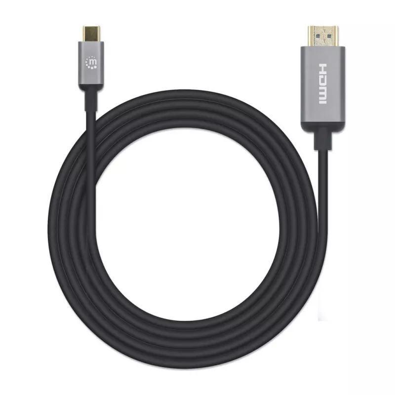 Manhattan 153607 kábel USB-C na HDMI, samec–samec, dvojito tienený, 2 m, čierny/strieborný