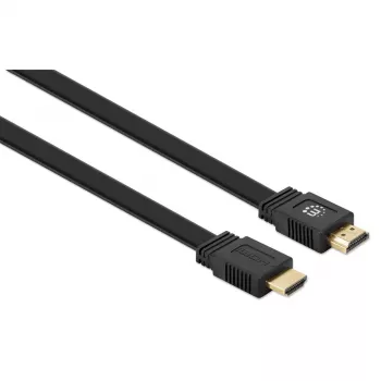 Manhattan HDMI kábel s Ethernetom (plochý), 4K@60Hz (Premium High Speed), 10 m, samec na samca, čierny, Ultra HD 4K x 2K, plne tienený, pozlátené kontakty, doživotná záruka