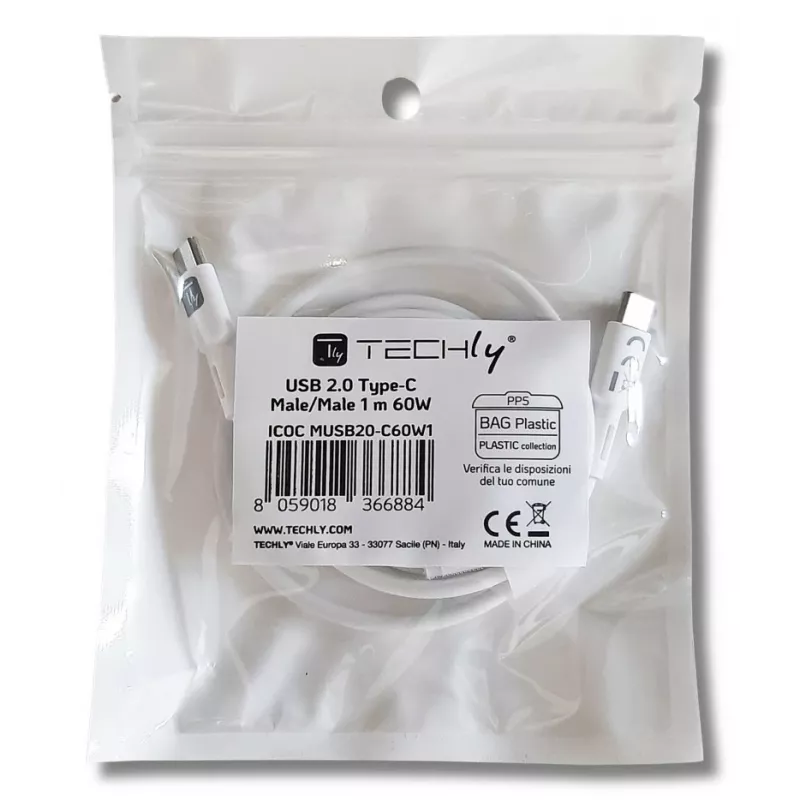 Techly ICOC-MUSB20-C60W1 USB kábel USB 2.0 1 m USB-C biely