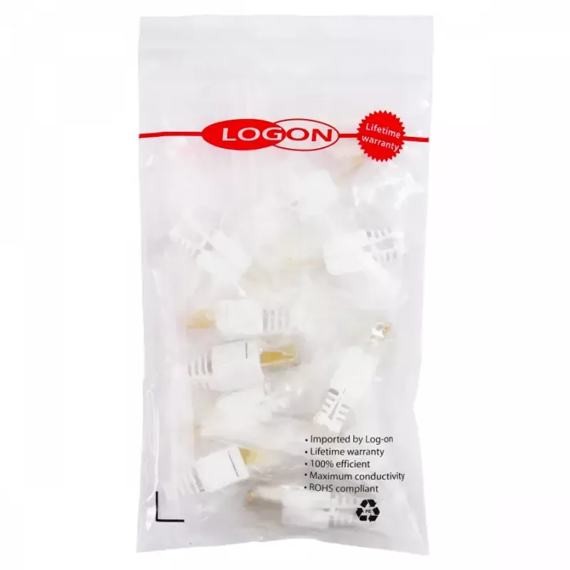 Spojka káblov LOGON TWP8P8TP RJ-45 Cat5e, transparentná/biela/žltá, balenie 10 ks